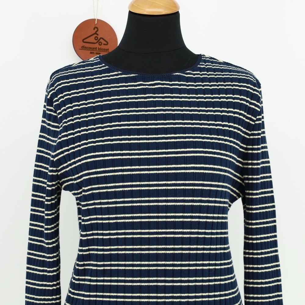 J. Crew Pointelle Long Sleeve Stripe Lace Trim Ribbed T-shirt CC997 Preppy Large - Picture 4 of 9